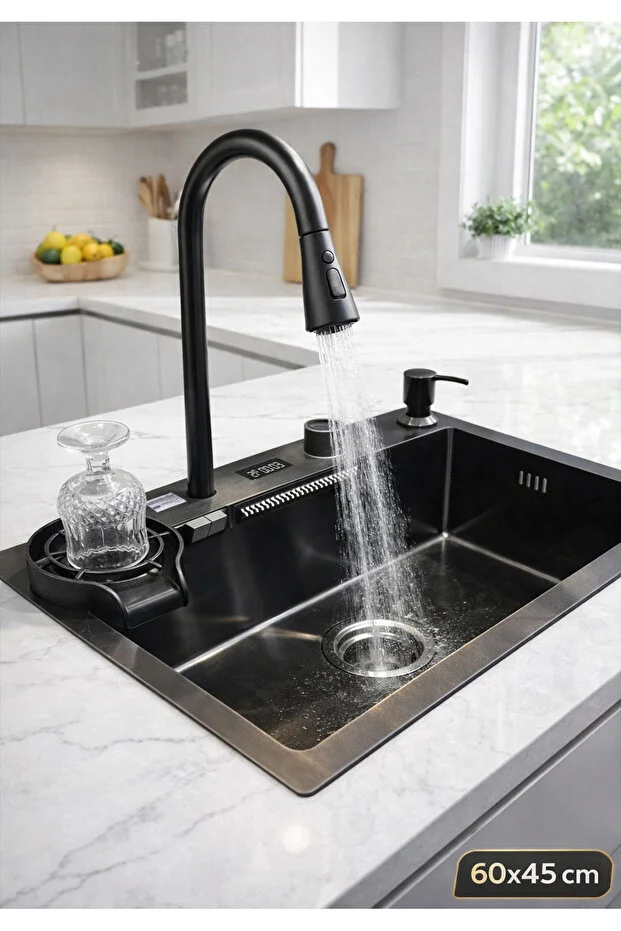 ROBO Dijital Akıllı Eviye Seti Siyah 60x45 cm ROBO Dijital Akıllı Eviye Seti Siyah 60x45 cm